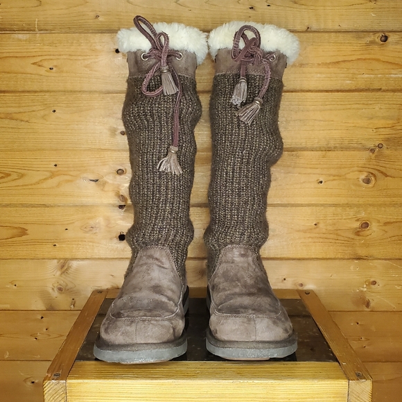 ❤️ UGG AUSTRALIA suede brown leather lace-up winter boots tie size 7 - Picture 2 of 7